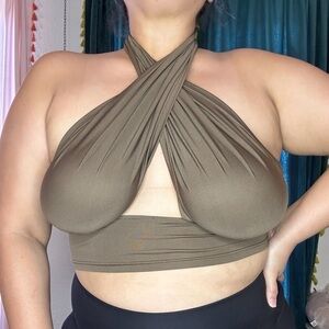 Sexy brown strappy crop top
